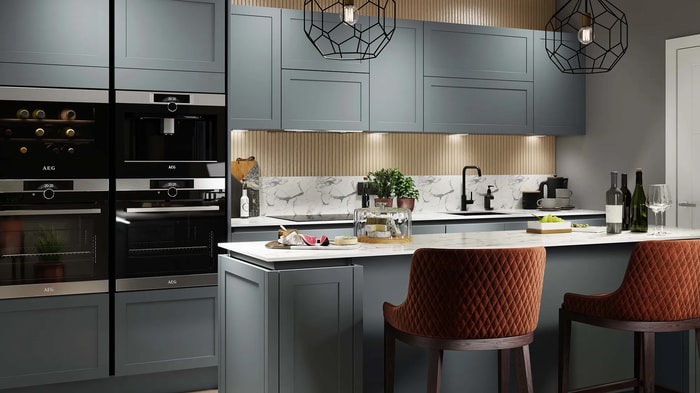 Intelliga Chester Cloudy Blue Kitchen with integrated ovens
