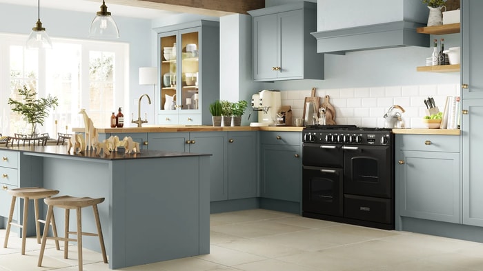 Chester Cloudy Blue Kitchen with a range cooker