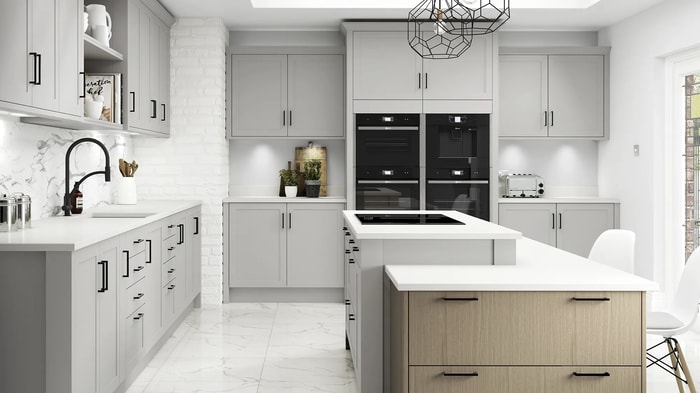 Chester Grey Kitchen with integrated appliances and an island with an induction hob