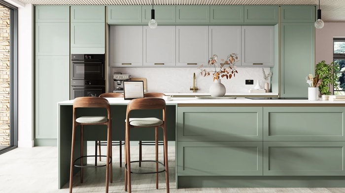 Intelliga Chester Reed Green Kitchen with an island