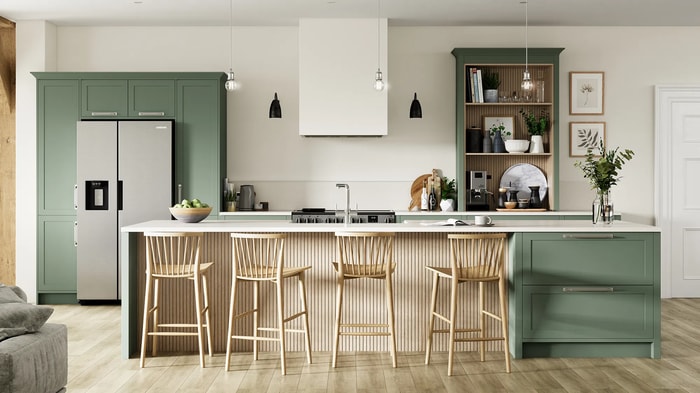 Chester Reed Green Kitchen with an island