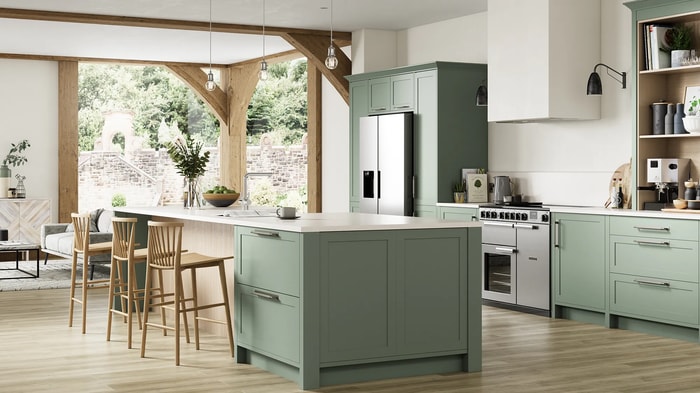 Chester Reed Green Kitchen with an island