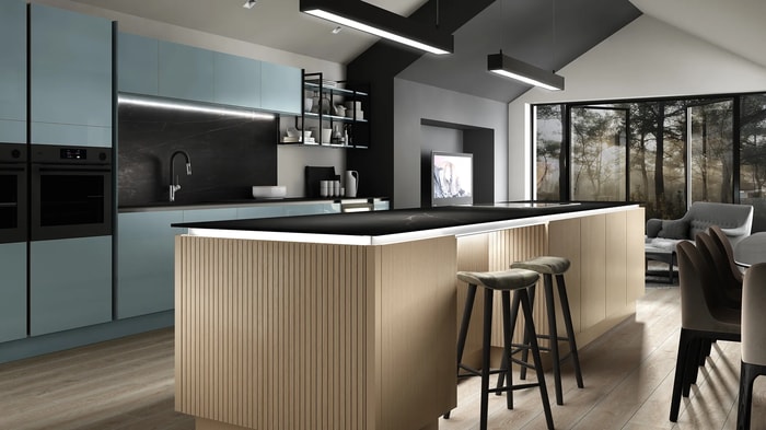 Intelliga Esker Azure Kitchen with an island