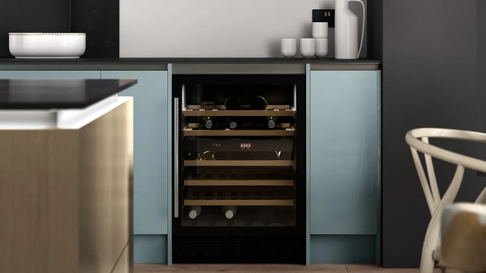 Wine cooler in an Intelliga Esker Azure Kitchen