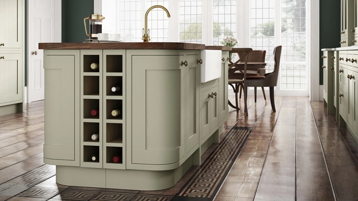Heritage Sage Kitchen with a wine rack