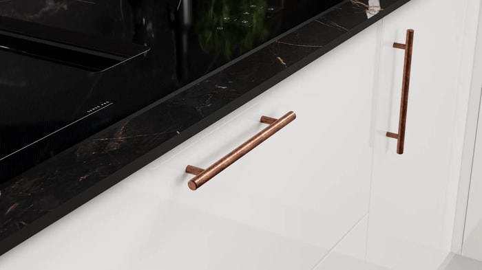 Handle on a Melrose White Kitchen unit