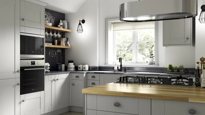 Milton Grey Kitchen with the sink and tap underneath the kitchen window