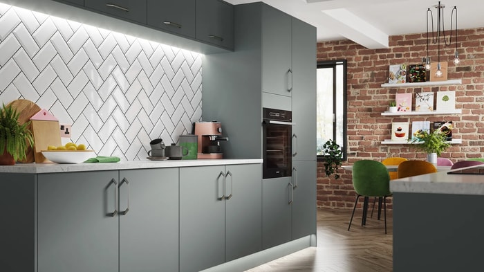 Sandford Cloudy Blue Kitchen with an integrated oven