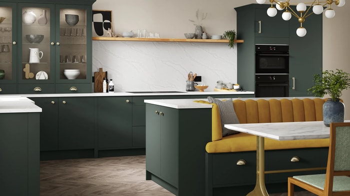 Seating area in a Sandford Forest Green Kitchen