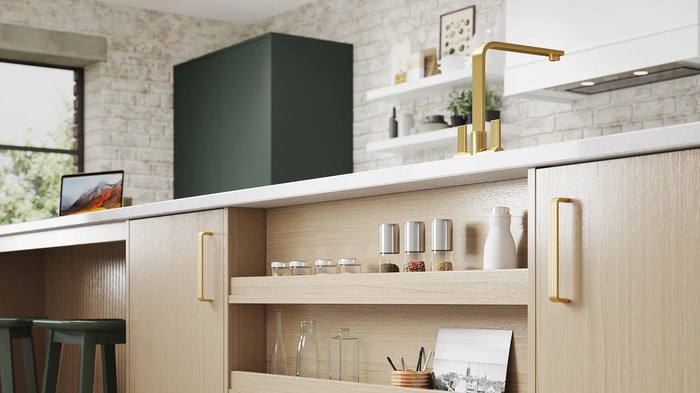 Shelves on a kitchen island