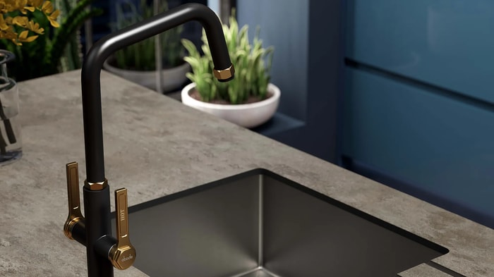 Sink and tap in a Sofia Marine Blue Kitchen