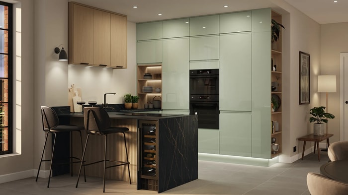 Wine rack in a Sofia Reed Green Kitchen