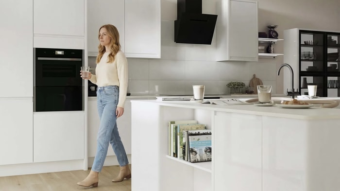 Sofia White Kitchen with a hood