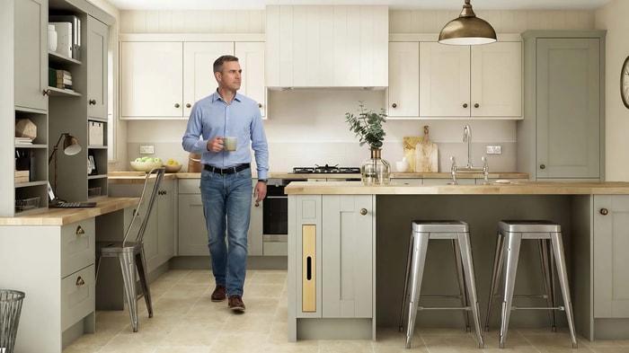 Tiverton Sage Kitchen with an island
