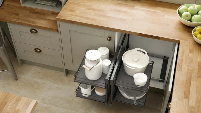 Cupboard storage in a Tiverton Sage Kitchen